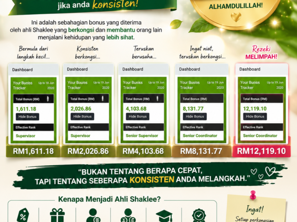 Syukur kekalkan pengaktifan keahlian Shaklee, ada juga pendapatan dari sharing yang di buat.